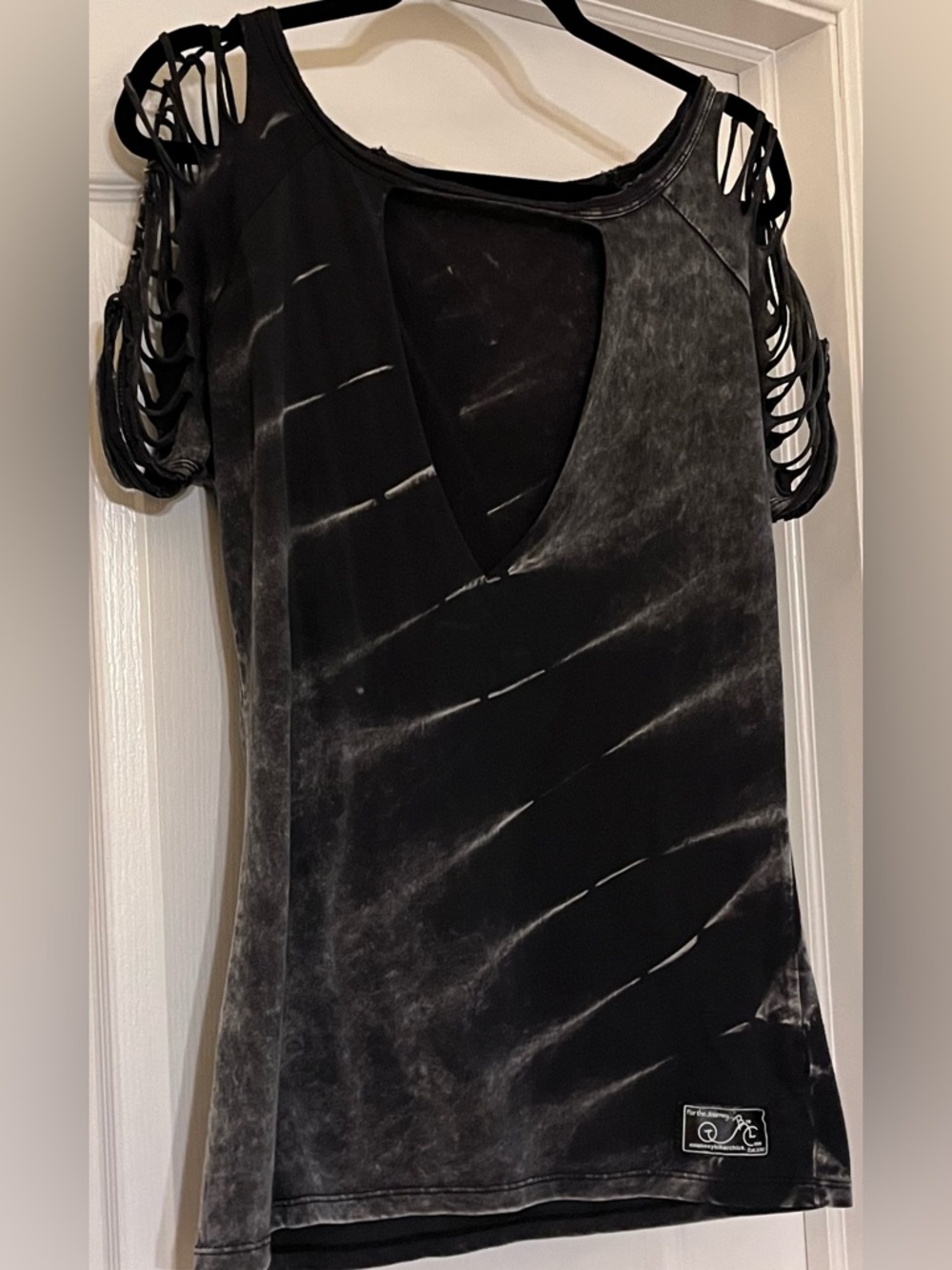 One Sexy Biker Chick.com Black TieDye Washed Cut Out ShortSleeve V Cut Front Tee